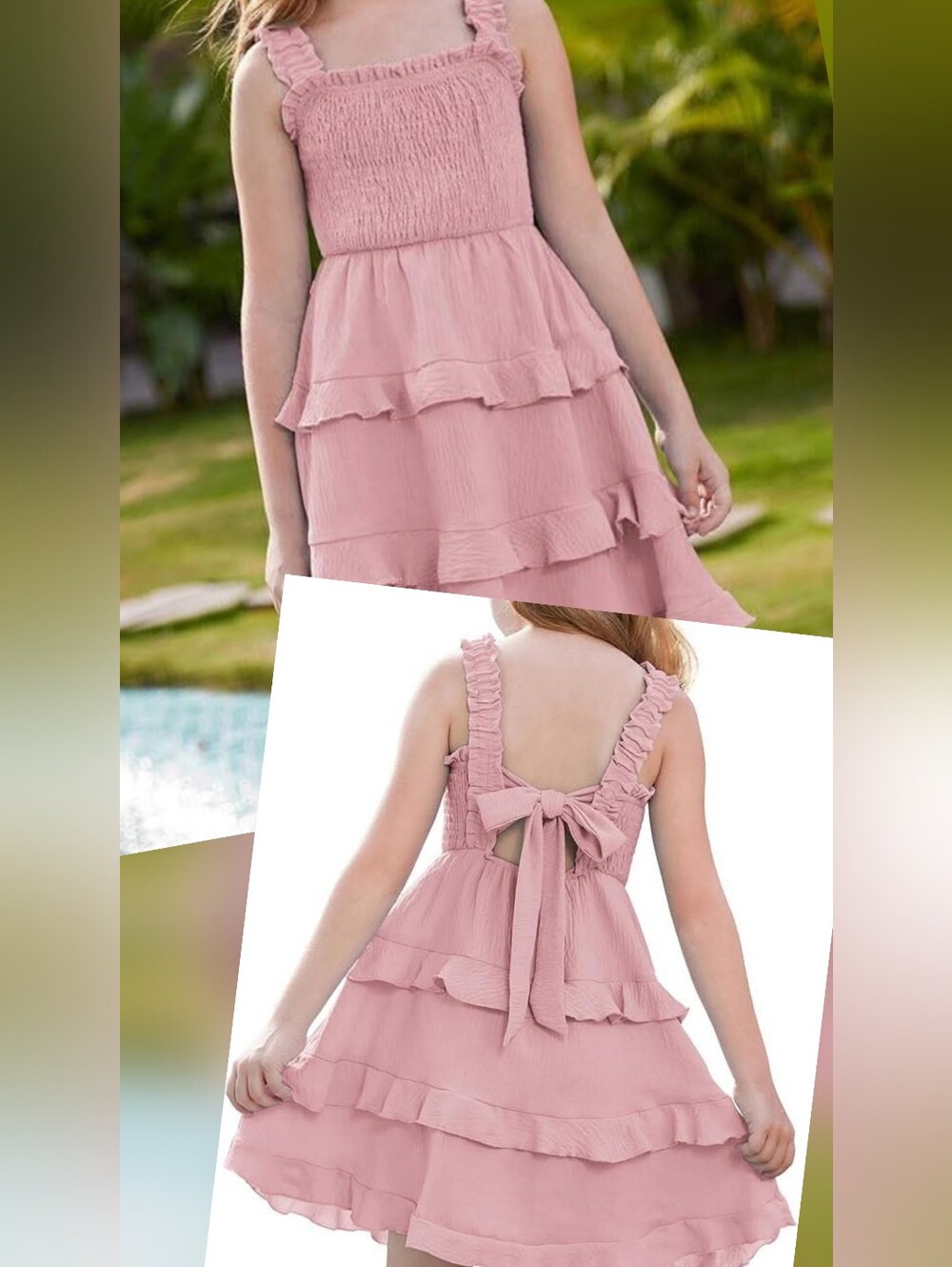 Girls' Ruffle Tiered Sundress with Tie-Back Bow - GRACE KARIN.